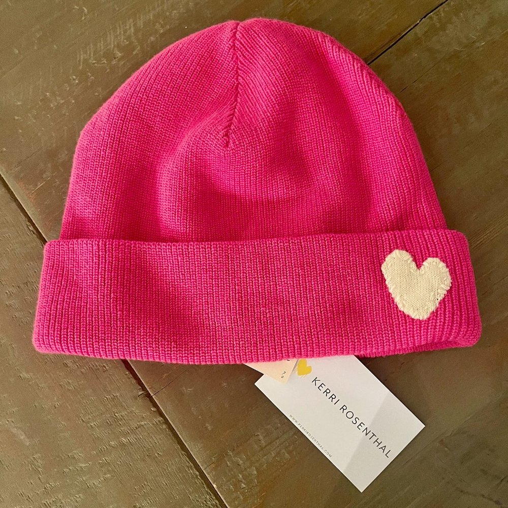 KERRI ROSENTHAL x Anthropologie Pink Beanie | Yellow stitched heart New with Tag